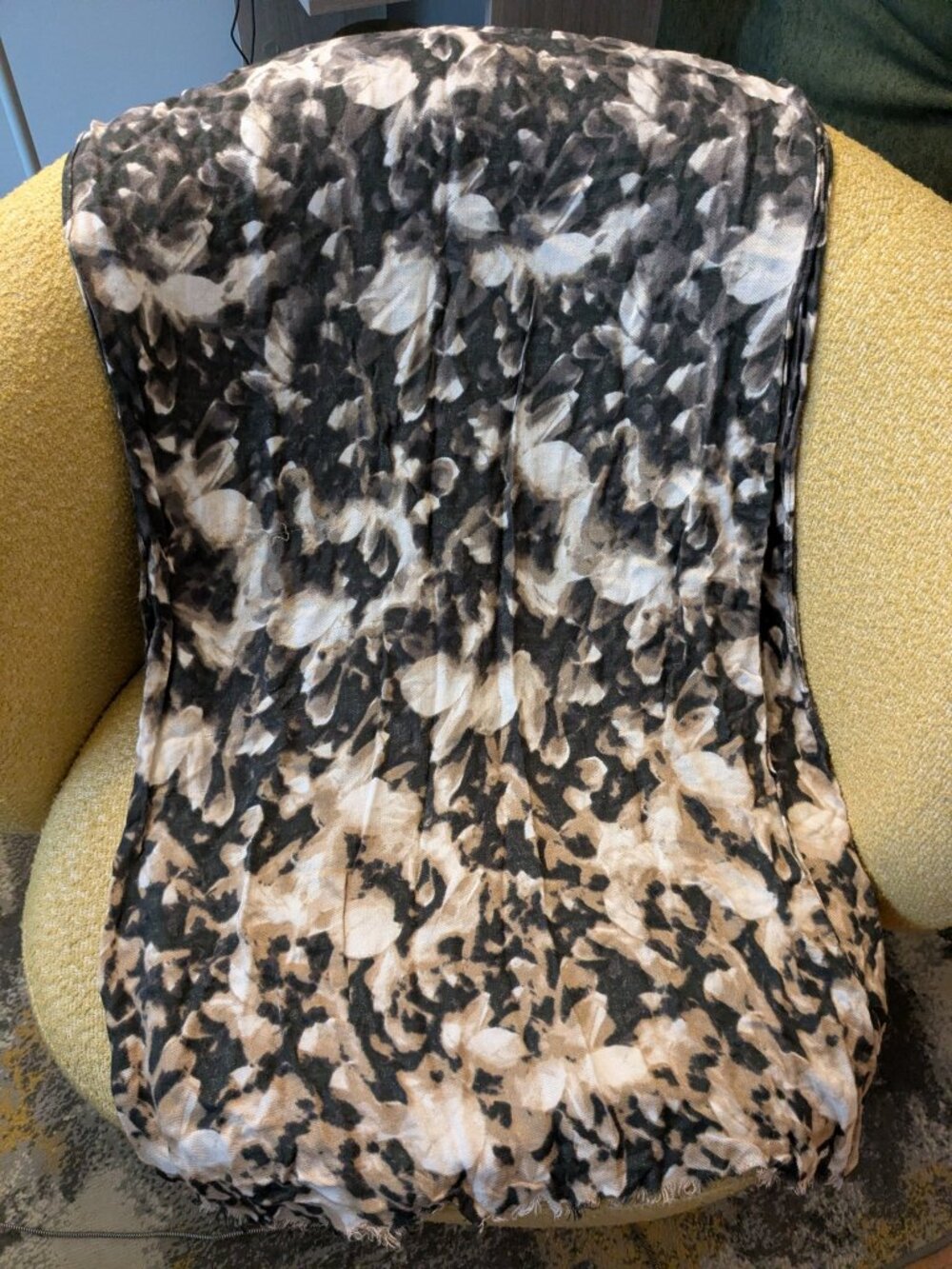 Black Beige Watercolor Floral Wrap Scarf Shawl Throw 74 x 23
